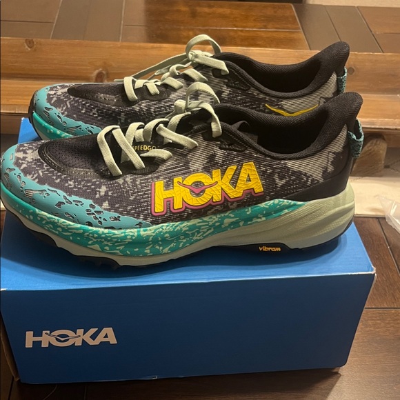 Hoka Black and Teal Trail Shoes - Picture 1 of 9